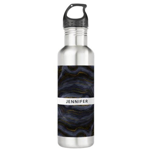 Modern Black  Gold Agate Stone Abstract Stainless Steel Water Bottle