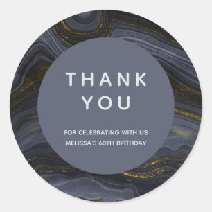 Modern Black & Gold Agate Stone Abstract Thank You Classic Round Sticker