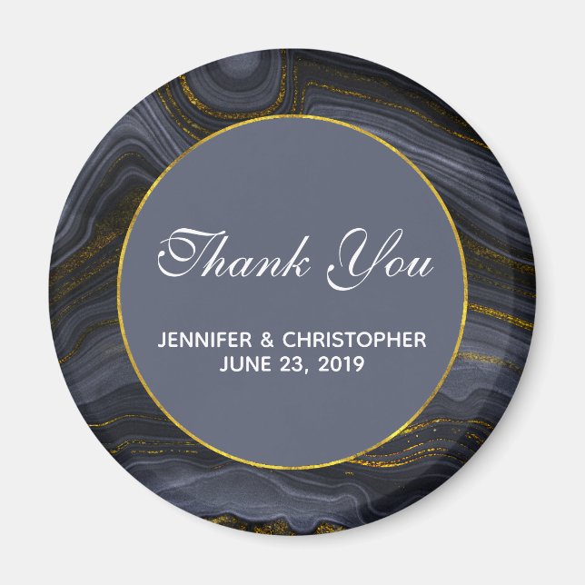 Modern Black & Gold Agate Stone Abstract Thank You Magnet (Front)