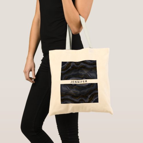 Modern Black  Gold Agate Stone Abstract Tote Bag