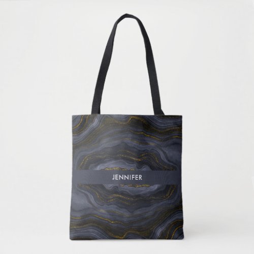 Modern Black  Gold Agate Stone Abstract Tote Bag