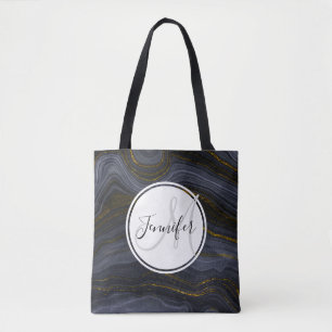 Modern Black & Gold Agate Stone Abstract Tote Bag