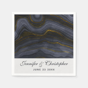 Modern Black & Gold Agate Stone Abstract Wedding Napkins