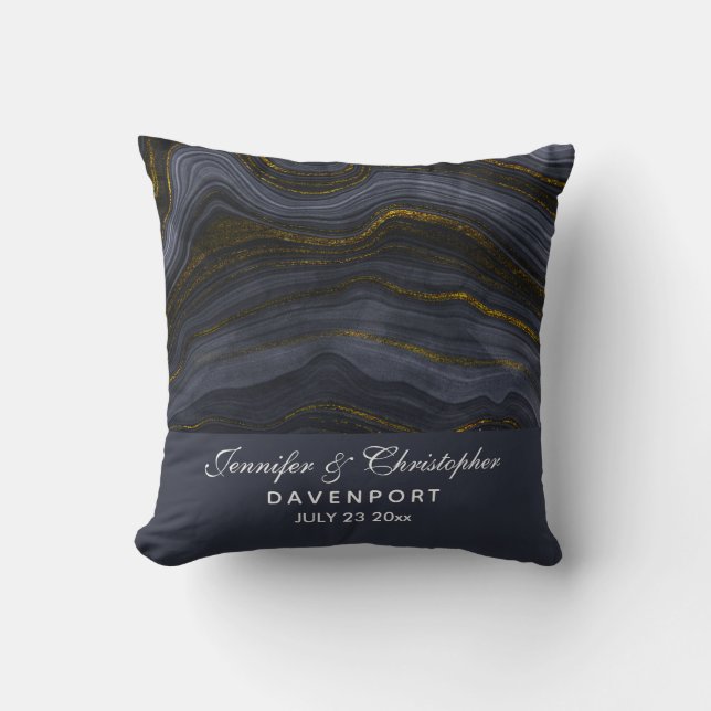 Modern Black & Gold Agate Stone Abstract Wedding Throw Pillow (Front)