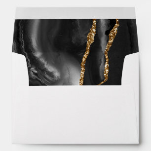 Modern Black Gold Agate Wedding Envelope