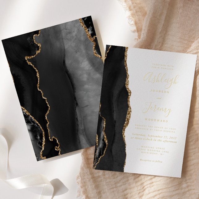 Modern Black Gold Agate Wedding Foil Invitation (Creator Uploaded)