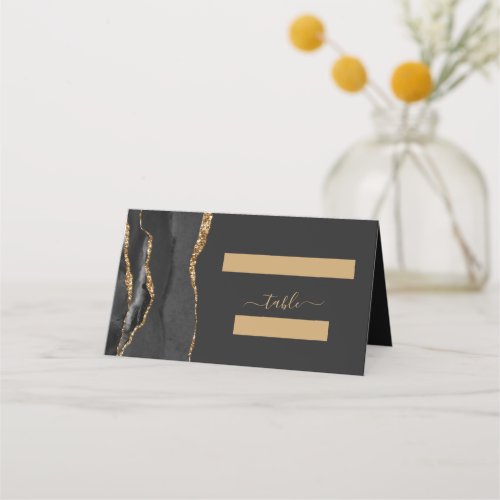 Modern Black Gold Agate Wedding Table Place Card