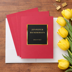 Modern black gold and cardinal red professional pocket folder