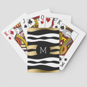 Modern Black Gold And White Zebra Stripes Poker Cards