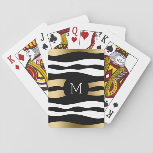 Modern Black Gold And White Zebra Stripes Poker Cards
