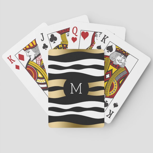 Modern Black Gold And White Zebra Stripes Poker Cards (Back)
