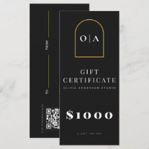 Modern Black Gold Arch Salon Gift Certificate