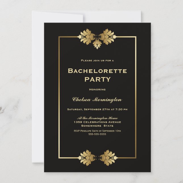 Modern Black Gold Bachelorette Party Invitation (Front)