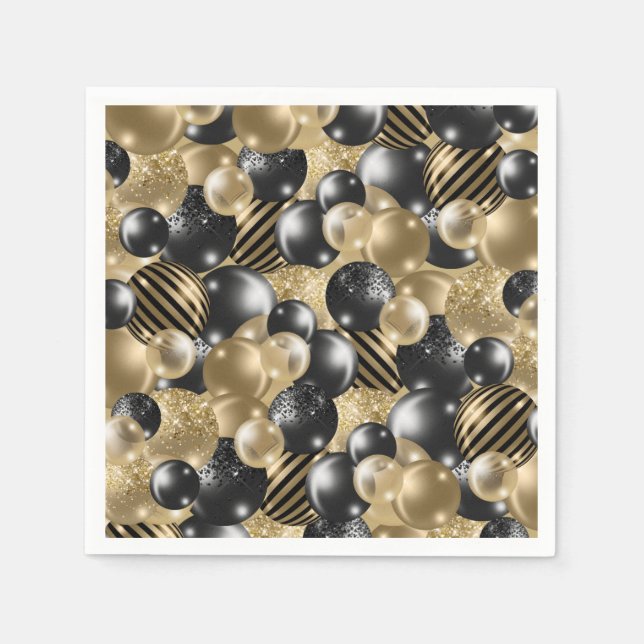Modern Black Gold Balloon 50th Birthday Napkins (Front)