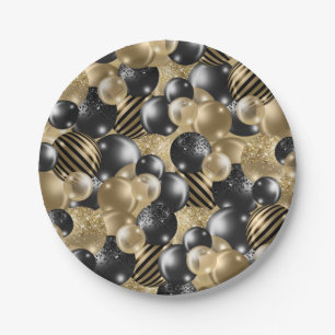 Modern Black Gold Balloon 50th Birthday Paper Plates