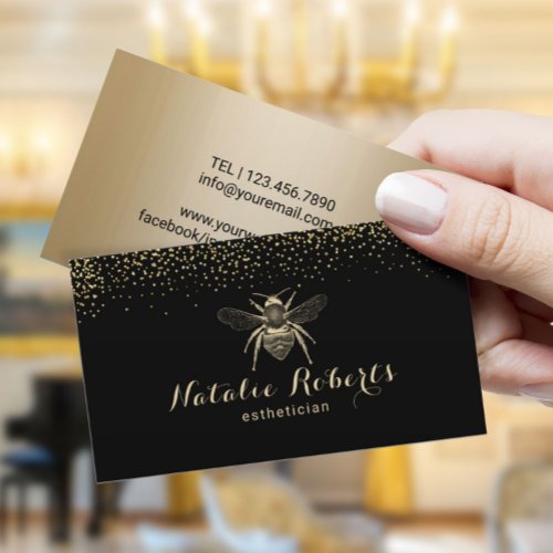 Modern Black  Gold Beauty Salon Bee Logo Business Card