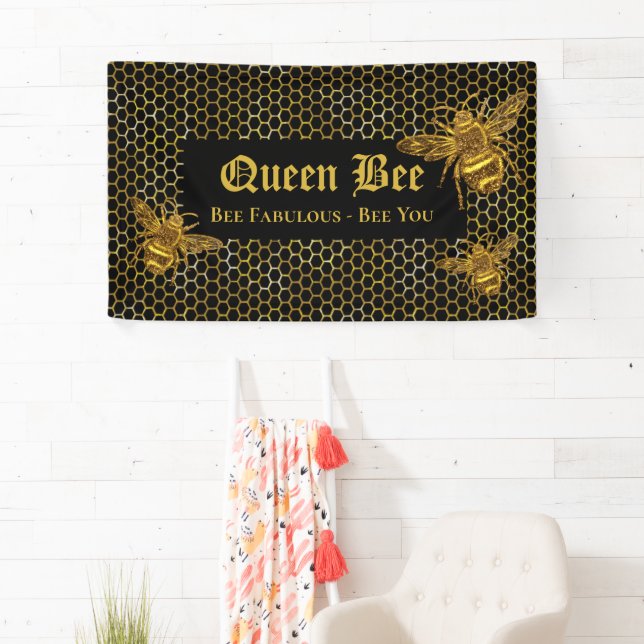 Modern Black Gold Bee Fabulous Bee You Queen Bee  Banner (Insitu)