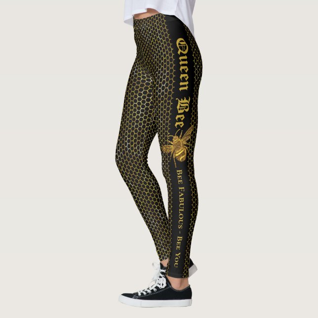 Modern Black Gold Bee Fabulous Bee You Queen Bee Leggings (Left)