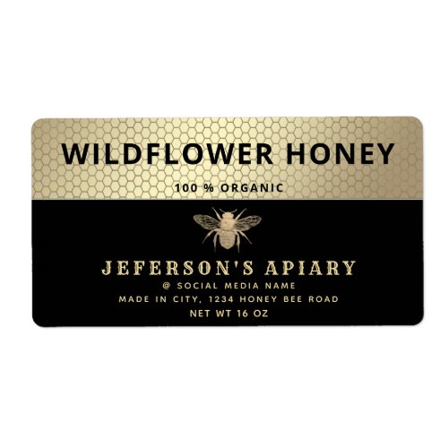 Modern black gold bee  Honey jar Label