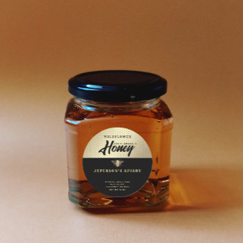 Modern Black Gold Bee Script Honey Jar Classic Round Sticker by Makidzona at Zazzle