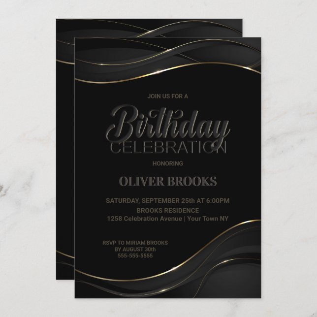 Modern Black Gold Birthday Celebration Invitation (Front/Back)