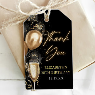 Modern Black & Gold Birthday Party Favor Thank you Gift Tags
