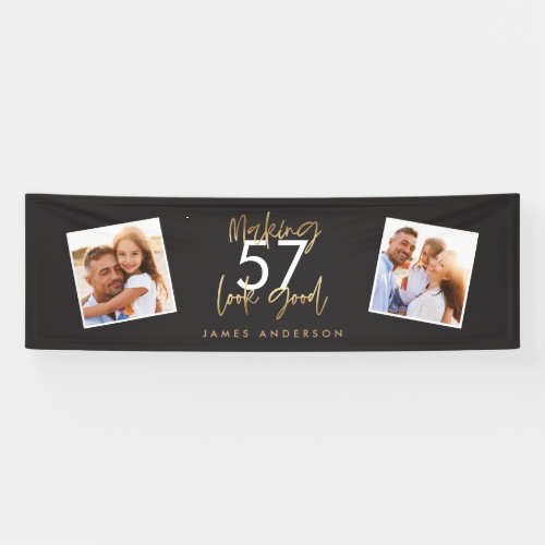 Modern black gold birthday simple elegant script b banner