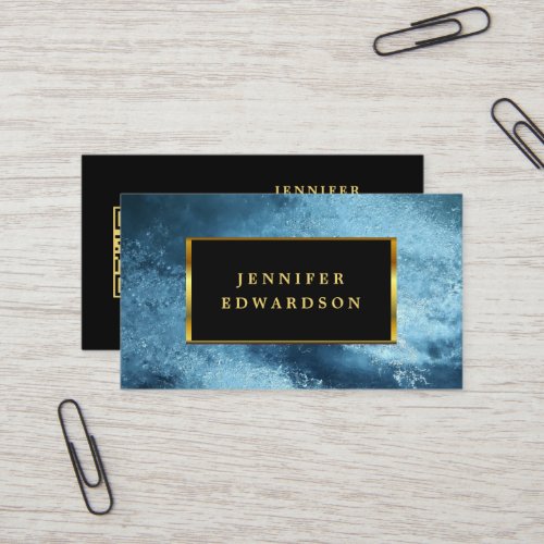 Modern black gold blue ice QR code professional Business Card