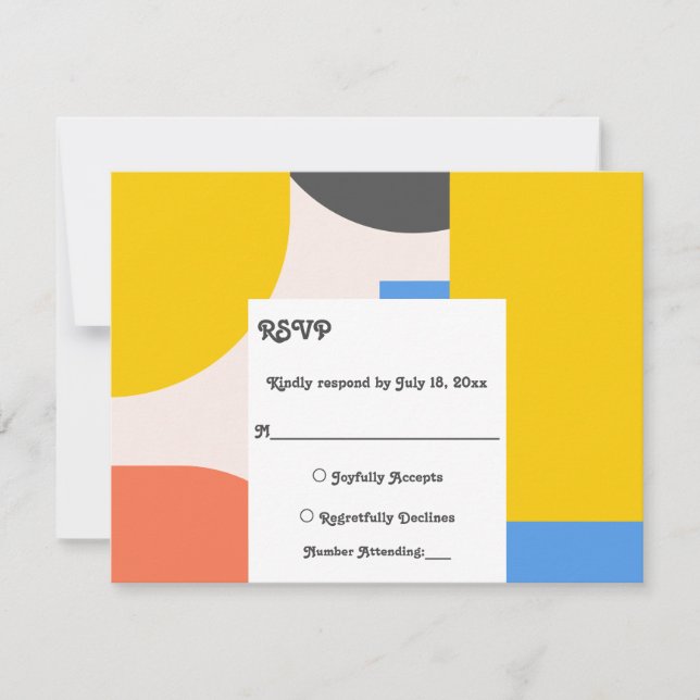 Modern Black Gold Blue Orange Abstract Wedding RSVP Card (Front)