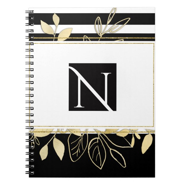Modern Black Gold Botanical Glamor Chic Elegant Notebook (Front)