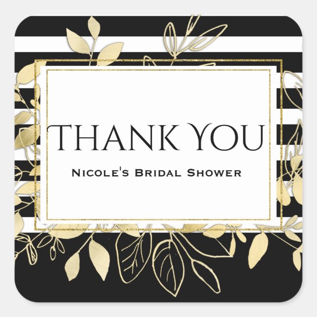 Modern Black Gold Botanical Glamour Chic Favor Square Sticker (Front)