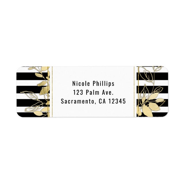 Modern Black Gold Botanical Glamour Chic Wedding Label (Front)