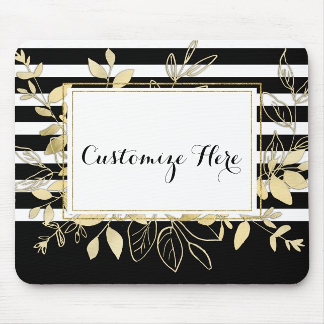 Modern Black Gold Botanical Leaves Glamor Chic Mouse Pad (Front)