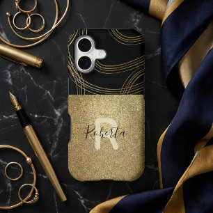 Modern Black Gold Bronze Glitter Glam Script iPhone 17 Case