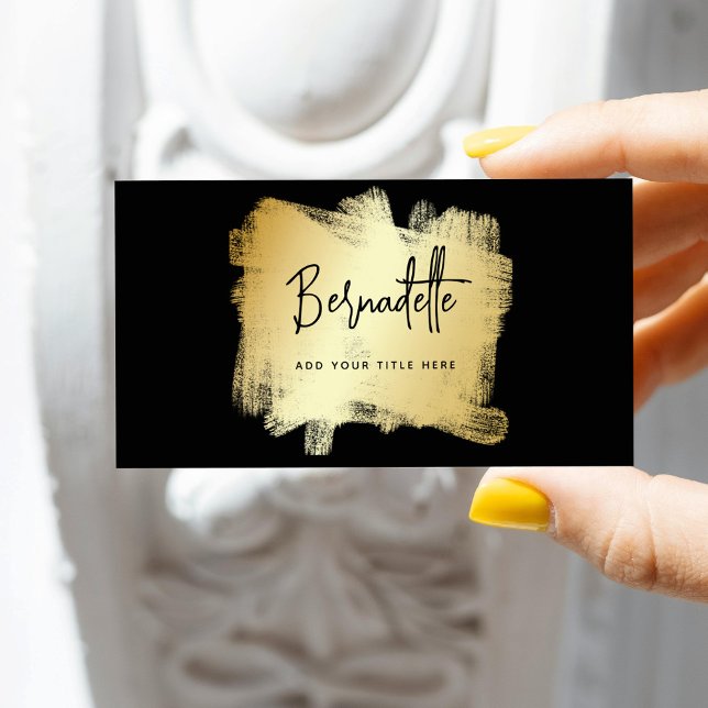 Modern Black Gold Brush Strokes Business Card (Creator Uploaded)