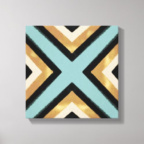 Modern Black Gold Brushstrokes Mint Geometric Canvas Print