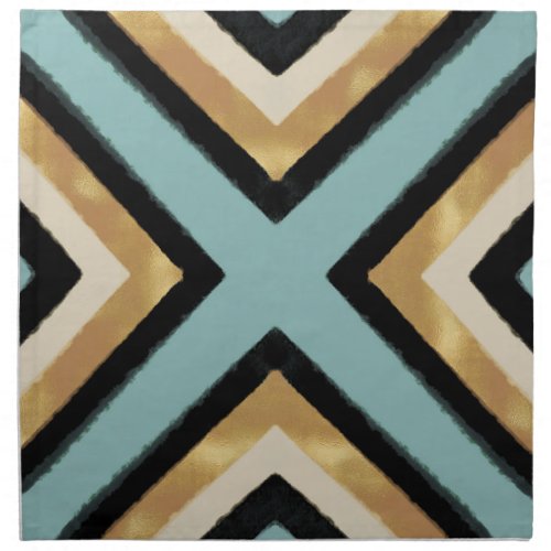 Modern Black Gold Brushstrokes Mint Geometric Cloth Napkin