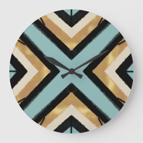 Modern Black Gold Brushstrokes Mint Geometric Large Clock