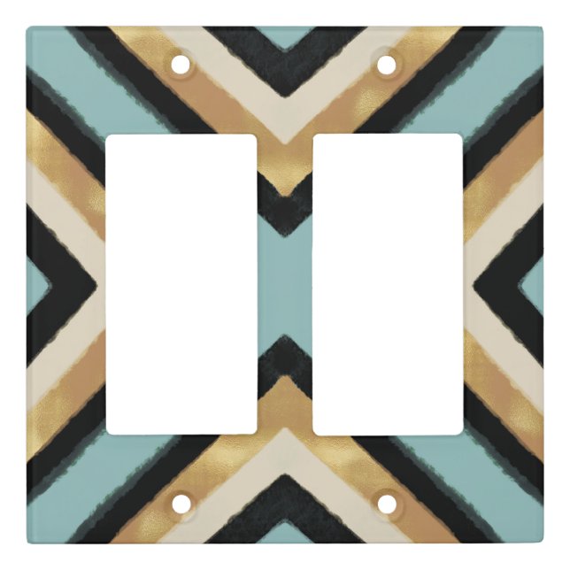 Modern Black Gold Brushstrokes Mint Geometric Light Switch Cover (Front)