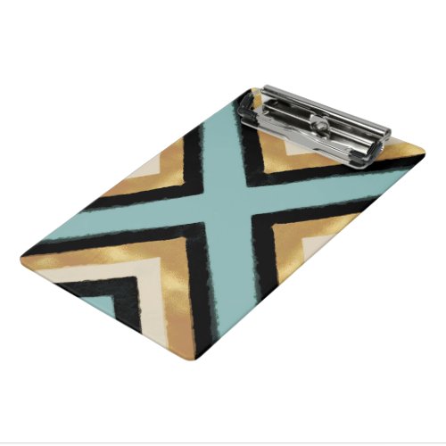 Modern Black Gold Brushstrokes Mint Geometric Mini Clipboard