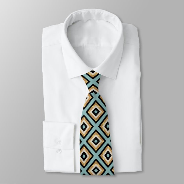 Modern Black Gold Brushstrokes Mint Geometric Neck Tie (Tied)