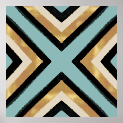 Modern Black Gold Brushstrokes Mint Geometric Poster