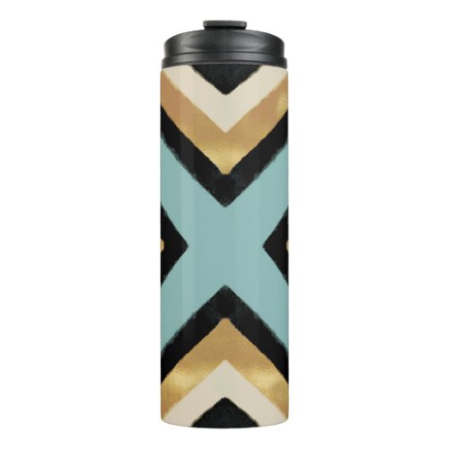 Modern Black Gold Brushstrokes Mint Geometric Thermal Tumbler