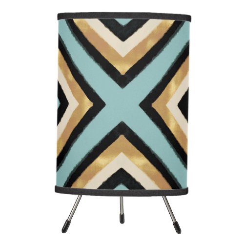 Modern Black Gold Brushstrokes Mint Geometric Tripod Lamp