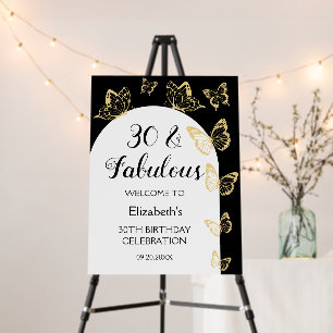 Modern Black Gold Butterflies Fabulous Birthday Foam Board