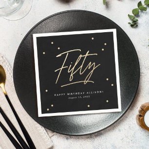 Modern Black Gold Calligraphy 50th Birthday Napkins