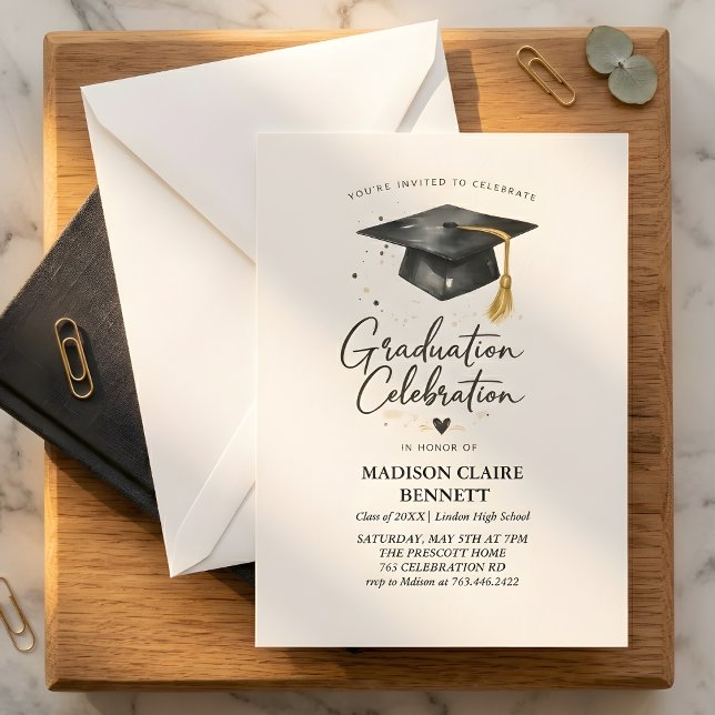 Modern Black & Gold Calligraphy Graduation Party  Invitation (Creator Uploaded)