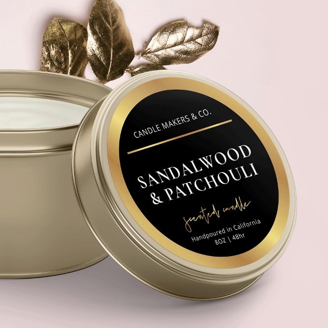 Modern Black & Gold Candle Circle Label Packaging (Black & Gold round candle stickers, great to add to your candle lids or jars)