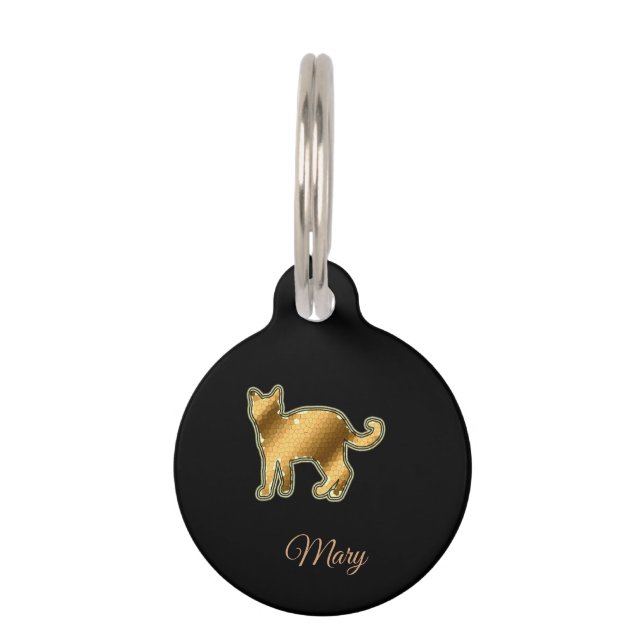 Modern Black Gold Cat Pet ID Tag (Front)