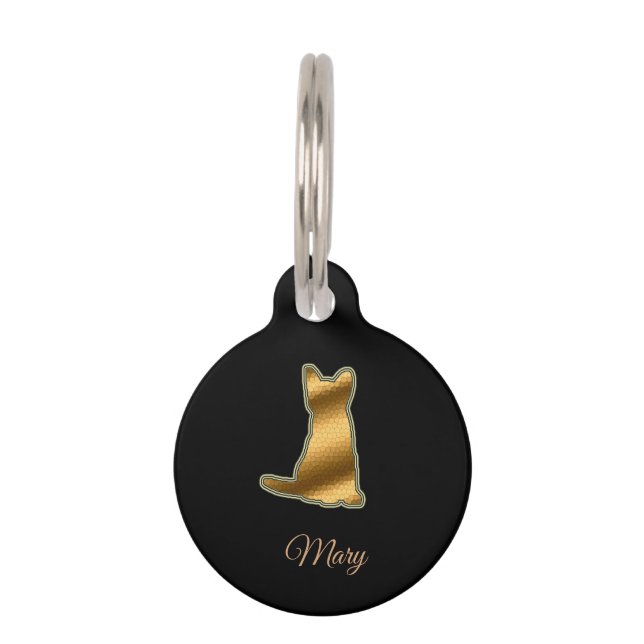 Modern Black Gold Cat Pet ID Tag (Front)